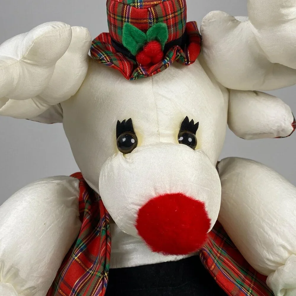 1993 International Silver Co. Holiday Reindeer Plush Nylon Stuffed Animal w Bell